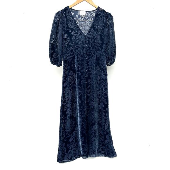 Johnny Was Jade Ryan Velvet Midi Dress Bohemian Navy Blue Petite XS Long Sleeve - Picture 3 of 9